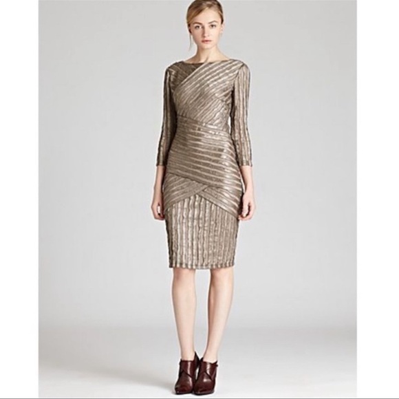 REISS Rebecca Bodycon Sheath Dress Mink Metallic Stripe 8 Evening Wear New Years - Picture 9 of 10